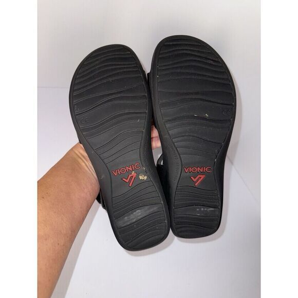 Vionic Raz Metallic Sandals Wedge Comfort Casual Adjustable Straps Black Size 9 - Picture 9 of 16